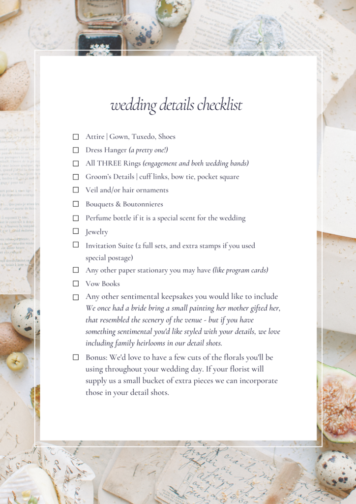 wedding day details checklist